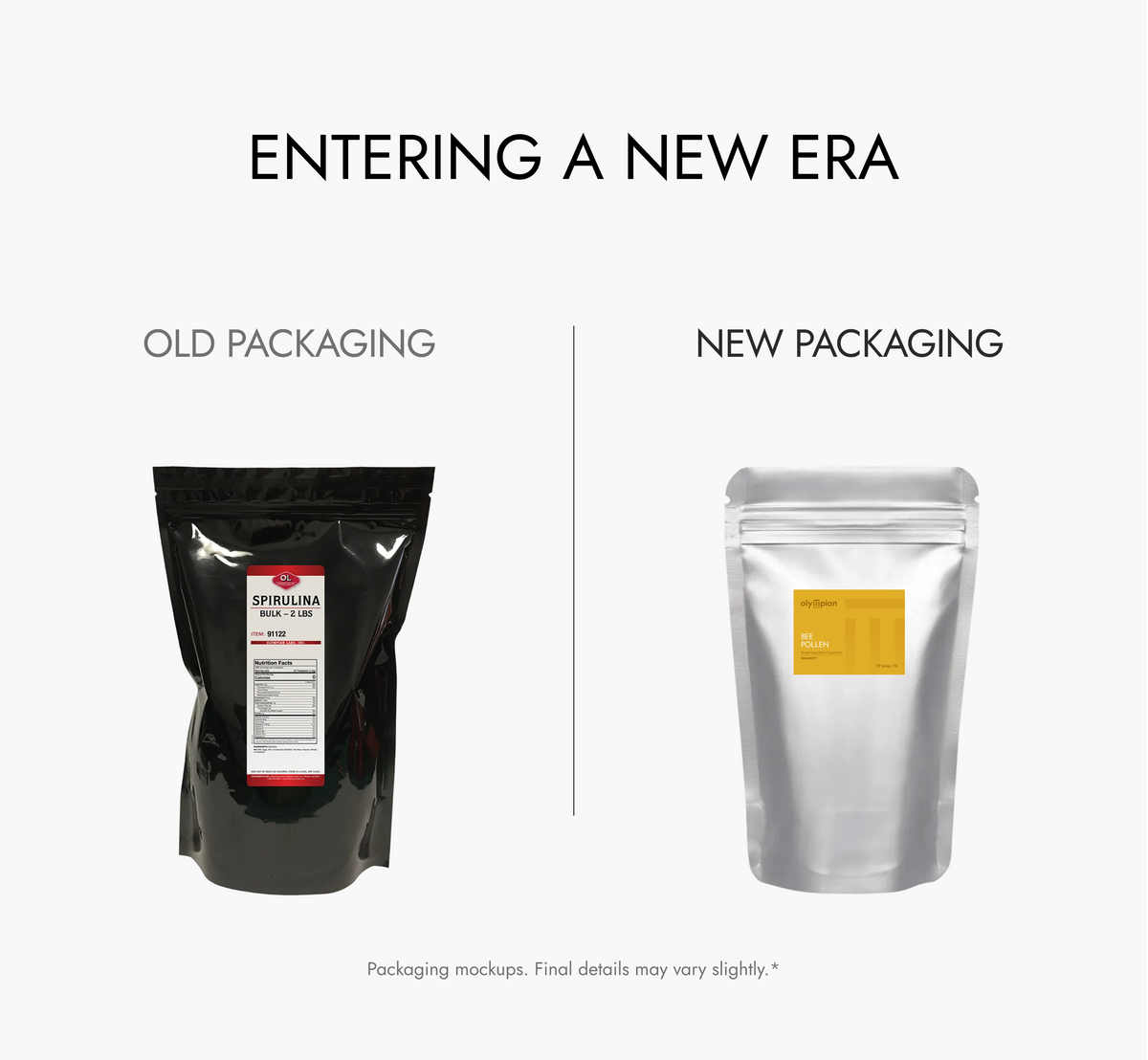 Comparison of old and new packaging designs on a white background.