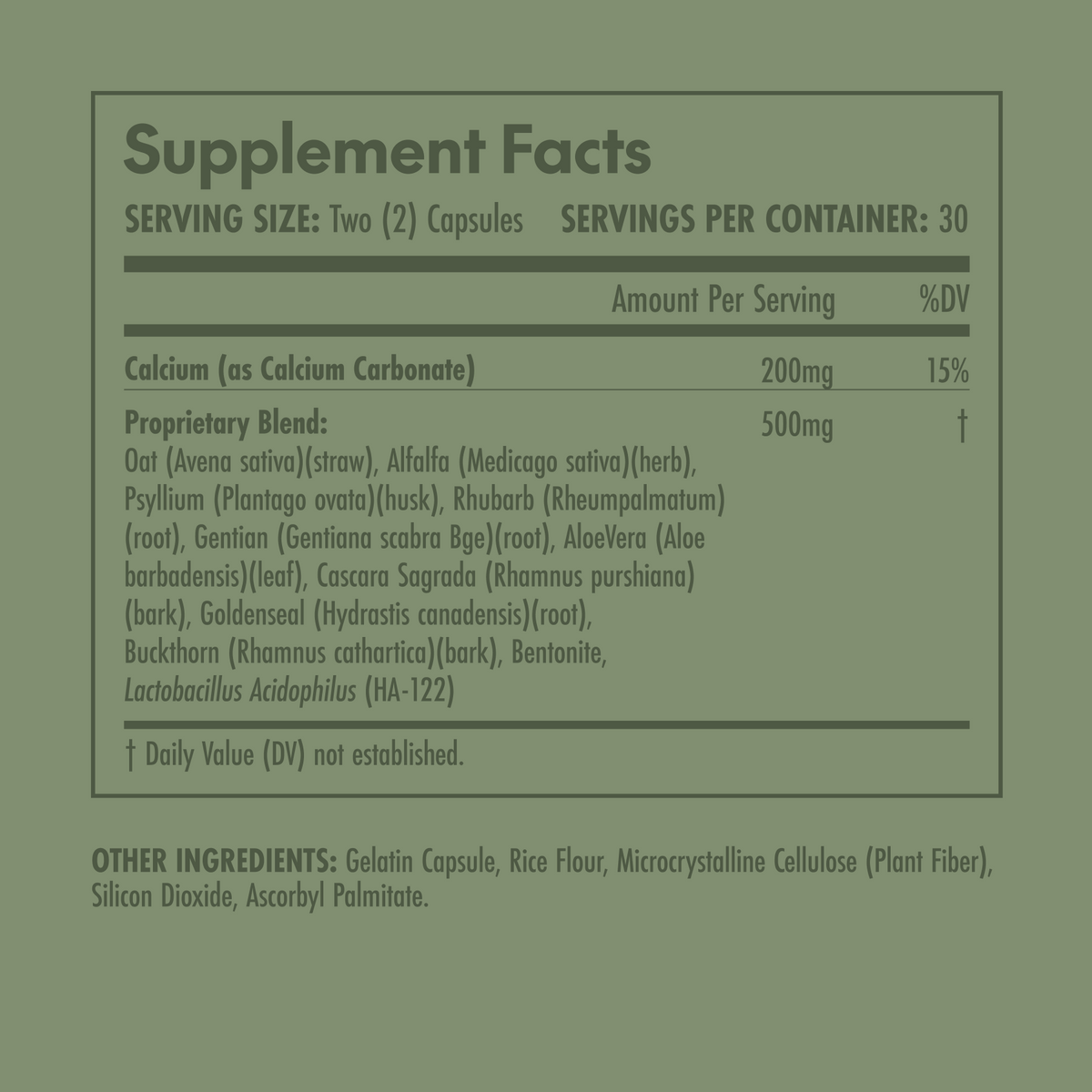 Supplement facts label on a green background
