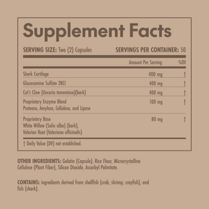 Supplement facts label on a brown background