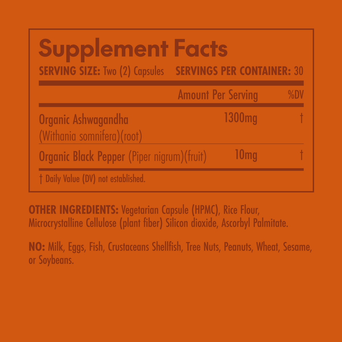 Supplement facts label on an orange background