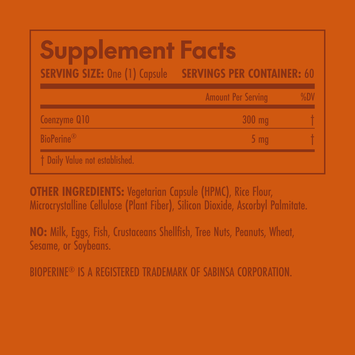 Supplement facts label on an orange background