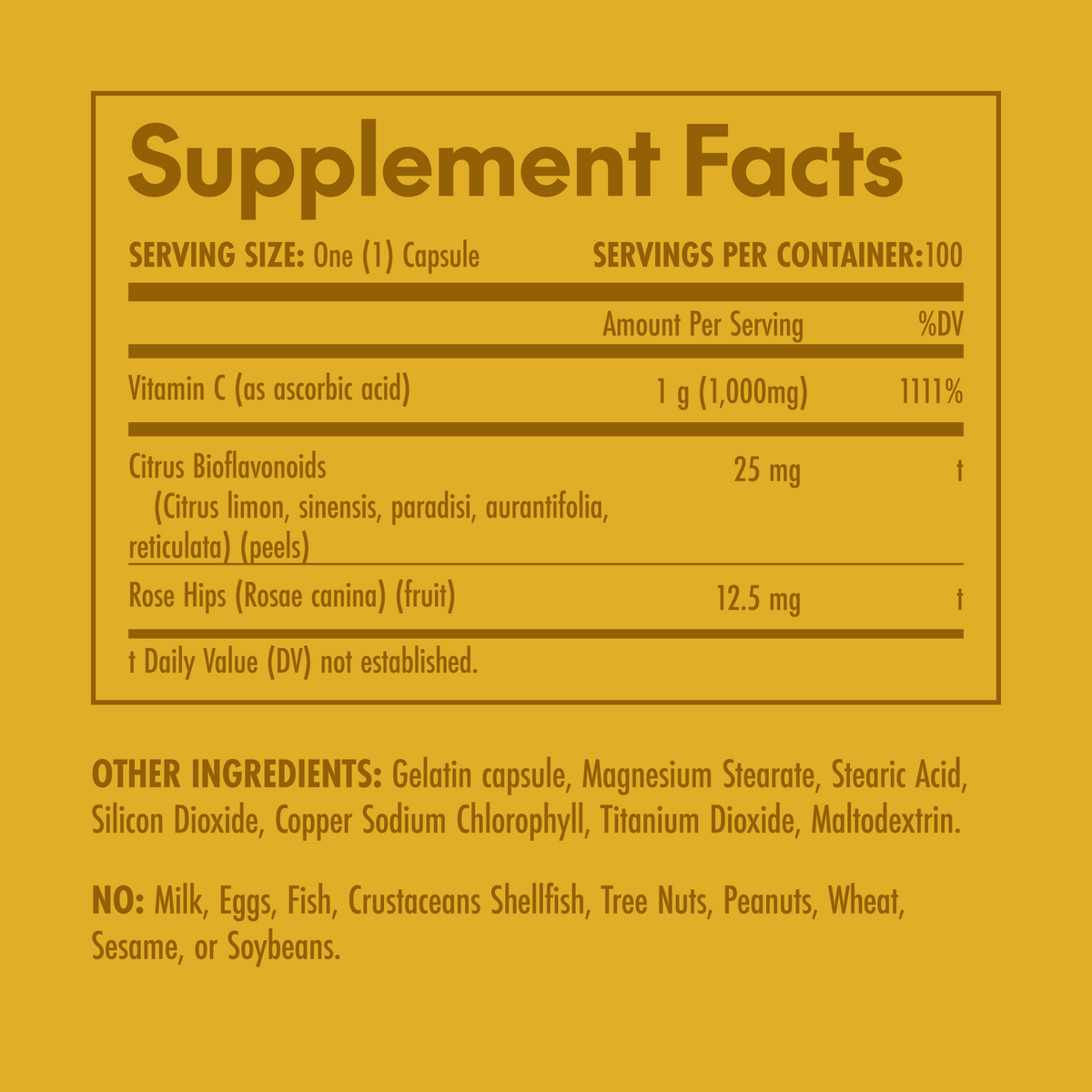 Supplement facts label on a yellow background