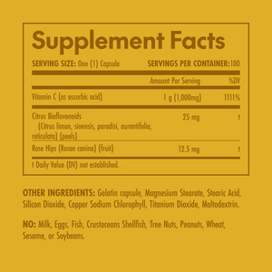 Supplement facts label on a yellow background