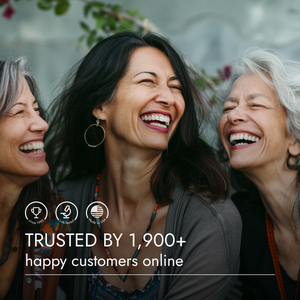Three women laughing together with a text overlay about customer trust.
