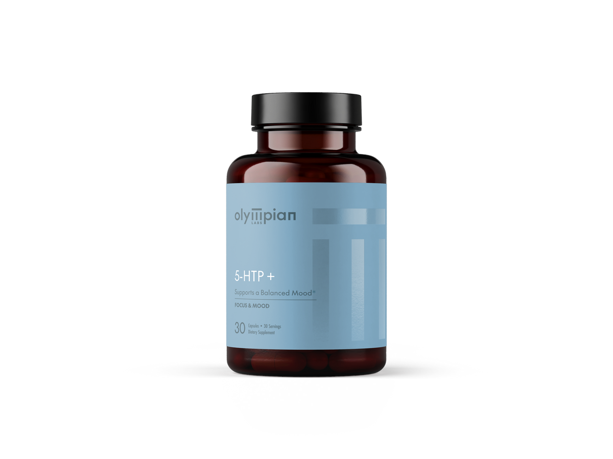 Supplement bottle with blue label on a white background