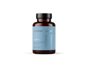 Supplement bottle with blue label on a white background