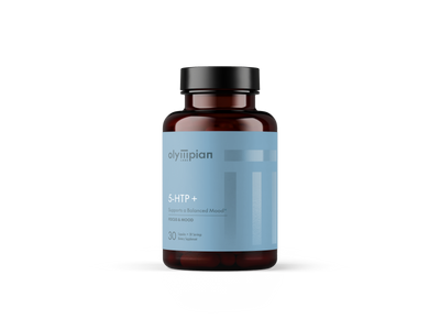 Supplement bottle with blue label on a white background