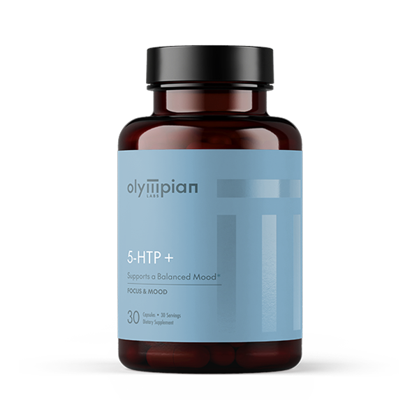 Supplement bottle labeled 'olympian' with a blue label on a white background