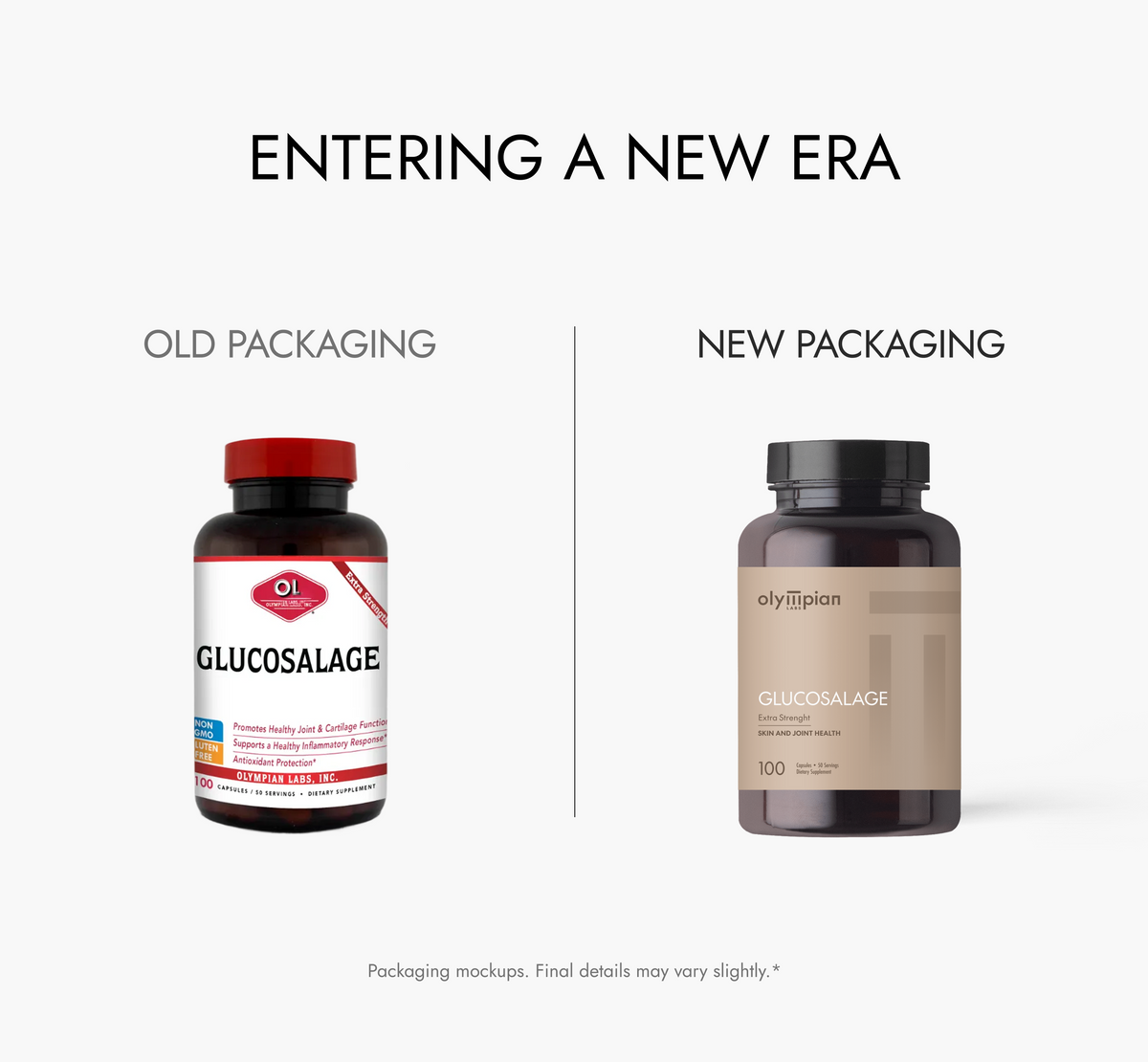 Comparison of old and new Glucosalge packaging on a white background