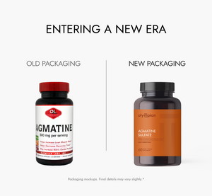 Two supplement bottles labeled 'Old Packaging' and 'New Packaging' on a white background.