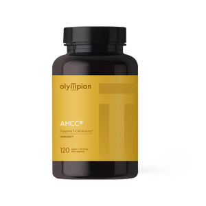 Supplement bottle with yellow label on a white background