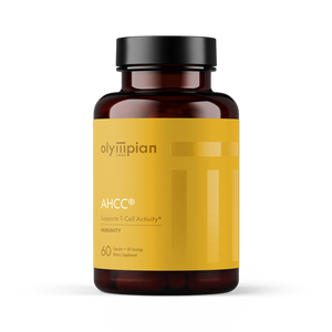 Supplement bottle with yellow label on a white background