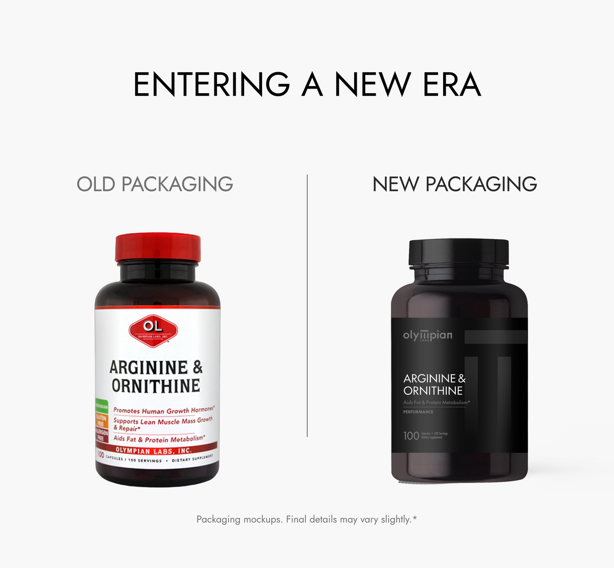 Comparison of old and new supplement packaging with text 'Entering a New Era'.