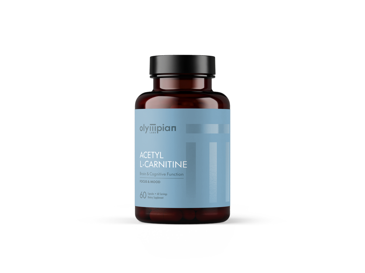 Acetyl L-Carnitine Amber Bottle on a white Background