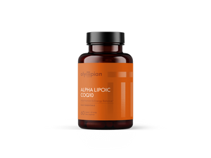 Bottle of Olympian Labs Alpha Lipoic Coq10 supplement on a white background