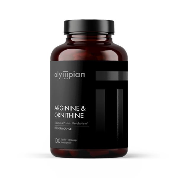 Olympian Labs Supplement bottle with 'Arginine & Ornithine' on a white background
