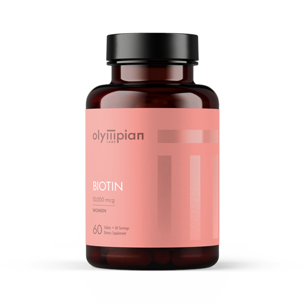 Supplement bottle with pink label on a white background
