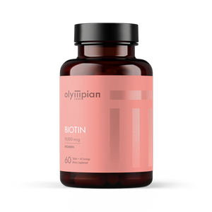 Supplement bottle with pink label on a white background