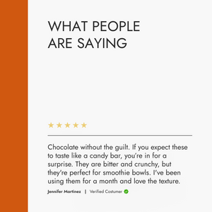 Product review section with a star rating and customer comment on a white background.