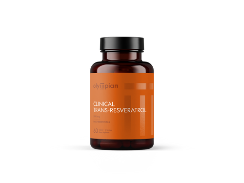 Bottle of Olympian Labs Clinical Resveratrol supplement on a white background