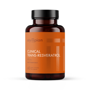 Bottle of Olympian Labs Clinical Resveratrol supplement on a white background