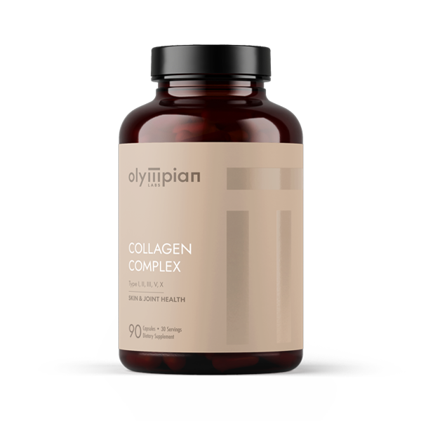 Olympian Labs Collagen Complex supplement bottle on a white background