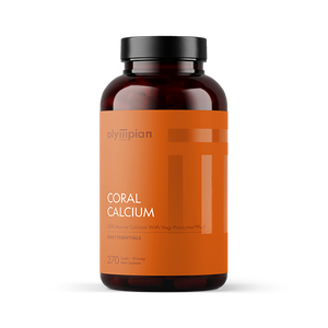 Amber supplement bottle with orange label on a white background