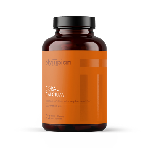 Bottle of Olympian Coral Calcium supplement on a white background