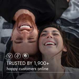 Two people lying on their backs with a text overlay about customer trust.