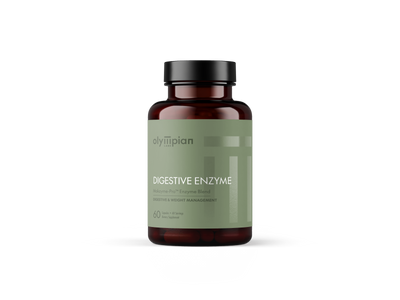 Olympian Labs digestive enzyme supplement bottle on a white background