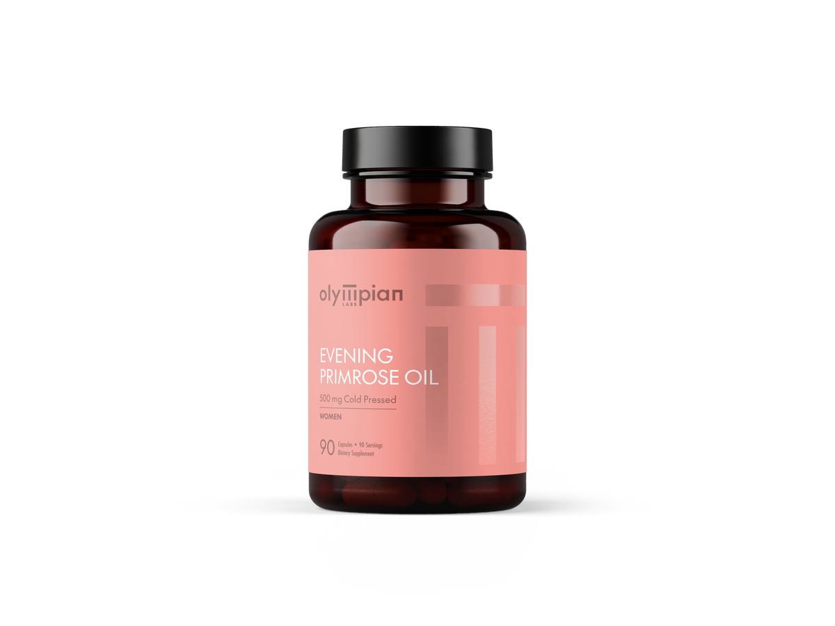 Bottle of Olympian Evening Primrose Oil on a white background