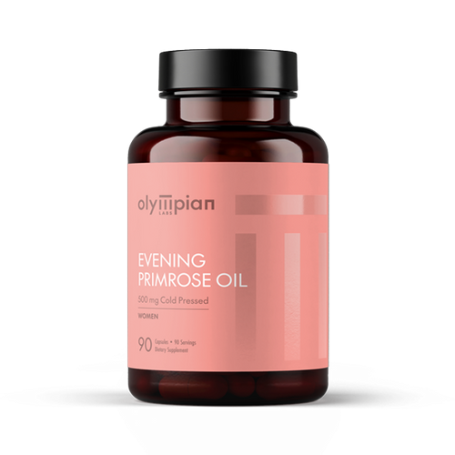 Bottle of Olympian Labs Evening Primrose Oil on a white background
