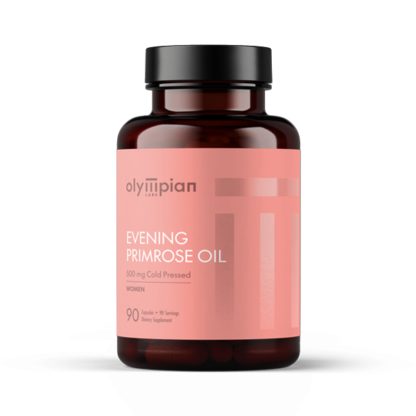 Bottle of Olympian Labs Evening Primrose Oil on a white background