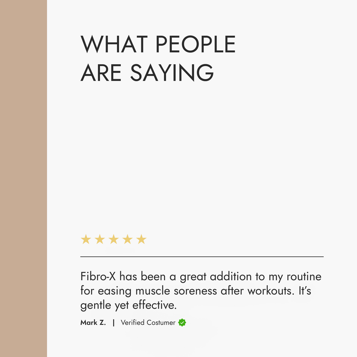 Product review section with a five-star rating and customer testimonial for Fibro-X.