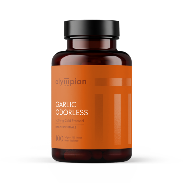 Bottle of Olympian Garlic Odorless on a white background