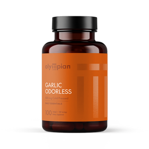 Bottle of Olympian Garlic Odorless on a white background