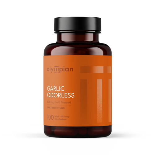 Bottle of Olympian Garlic Odorless on a white background