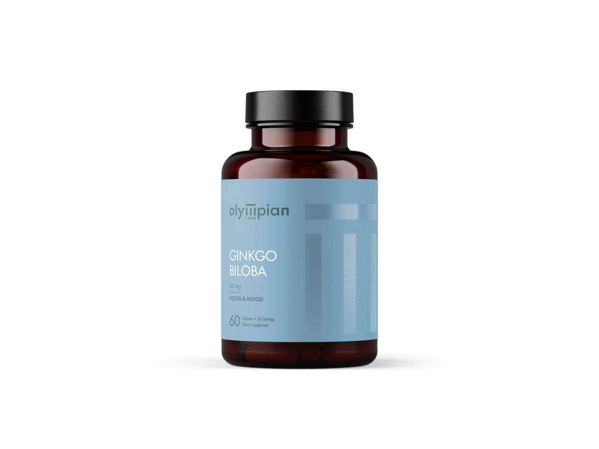 Bottle of Olympian Labs Ginkgo Biloba on a white background
