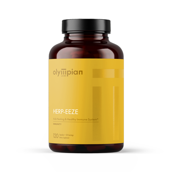 Brown supplement bottle with yellow label on a white background