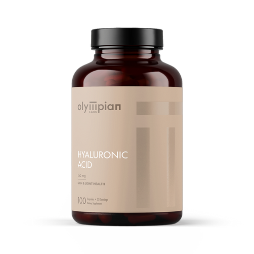 Bottle of Olympian Hyaluronic Acid supplement on a white background