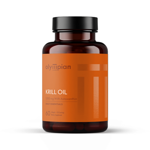 Bottle of Olyllipian Krill Oil on a white background