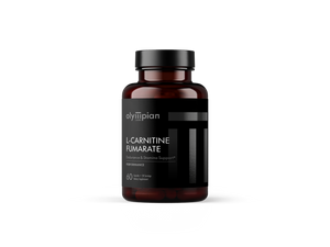 Amber Olympian Labs bottle of L-carnitine Fumarate on a white background