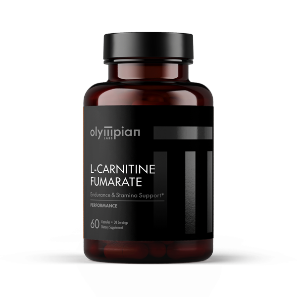 Bottle of Olympian Labs L-Carnitine Fumarate supplement on a white background