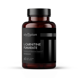 Bottle of Olympian Labs L-Carnitine Fumarate supplement on a white background