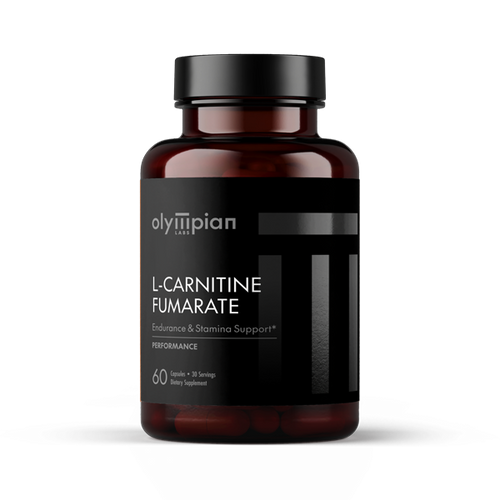 Bottle of Olympian Labs L-Carnitine Fumarate supplement on a white background