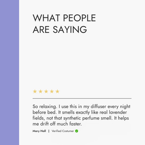 Product review section with a five-star rating and customer comment on a white background.