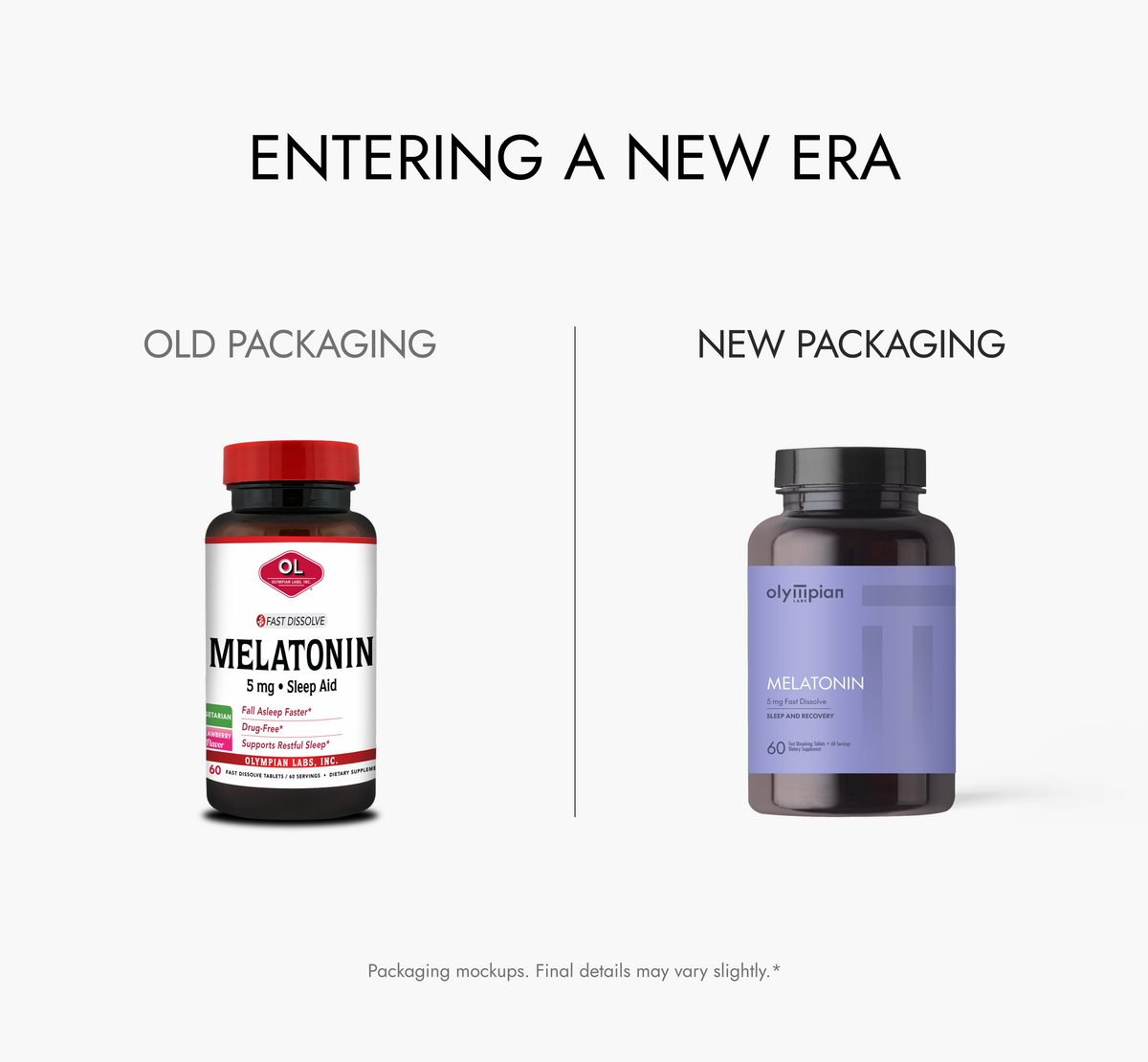 Comparison of old and new Melatonin packaging on a white background