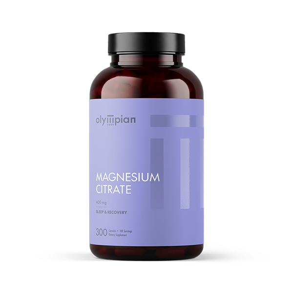 Supplement bottle labeled 'Olympian Labs Magnesium Citrate' on a white background