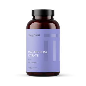 Supplement bottle labeled 'Olympian Labs Magnesium Citrate' on a white background