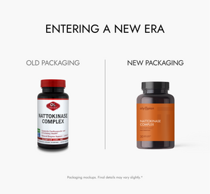 Comparison of old and new supplement packaging on a white background